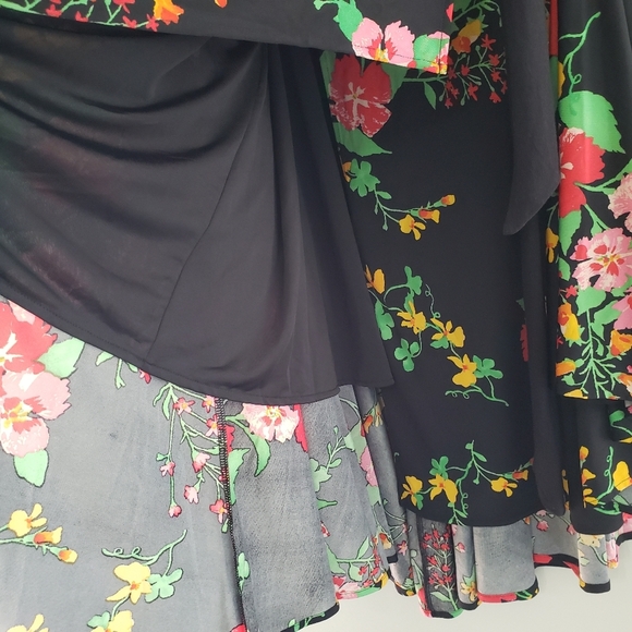 Cabi Floral Drama Wrap Skirt Medium Black Multicolor High-Low Midi Asymmetrical - Picture 4 of 10